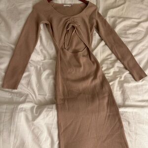 M lush sweater knit cozy fall cute neutral dress beige